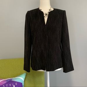 Ellen Tracy Black Striped Collarless Blazer Jacket